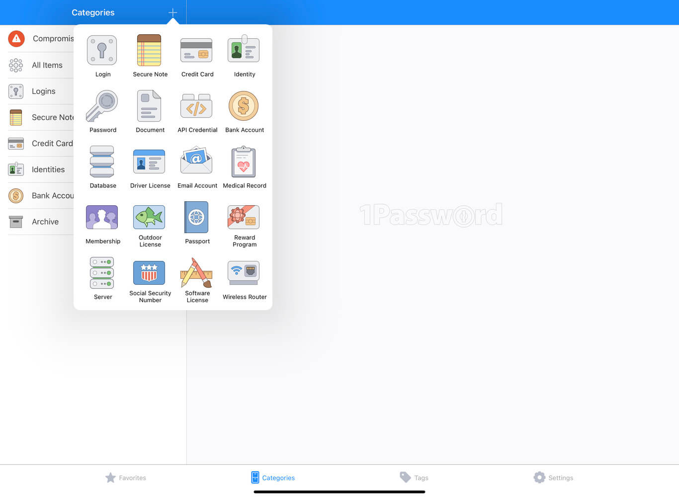 1password software licenses manager iPad application